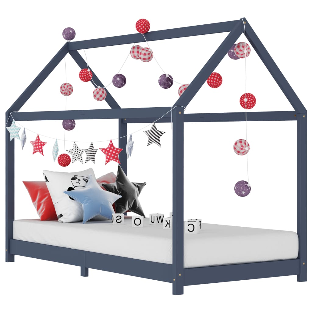 Kids Bed Frame Grey Solid Pine Wood 90x200 cm - Discount Dealers