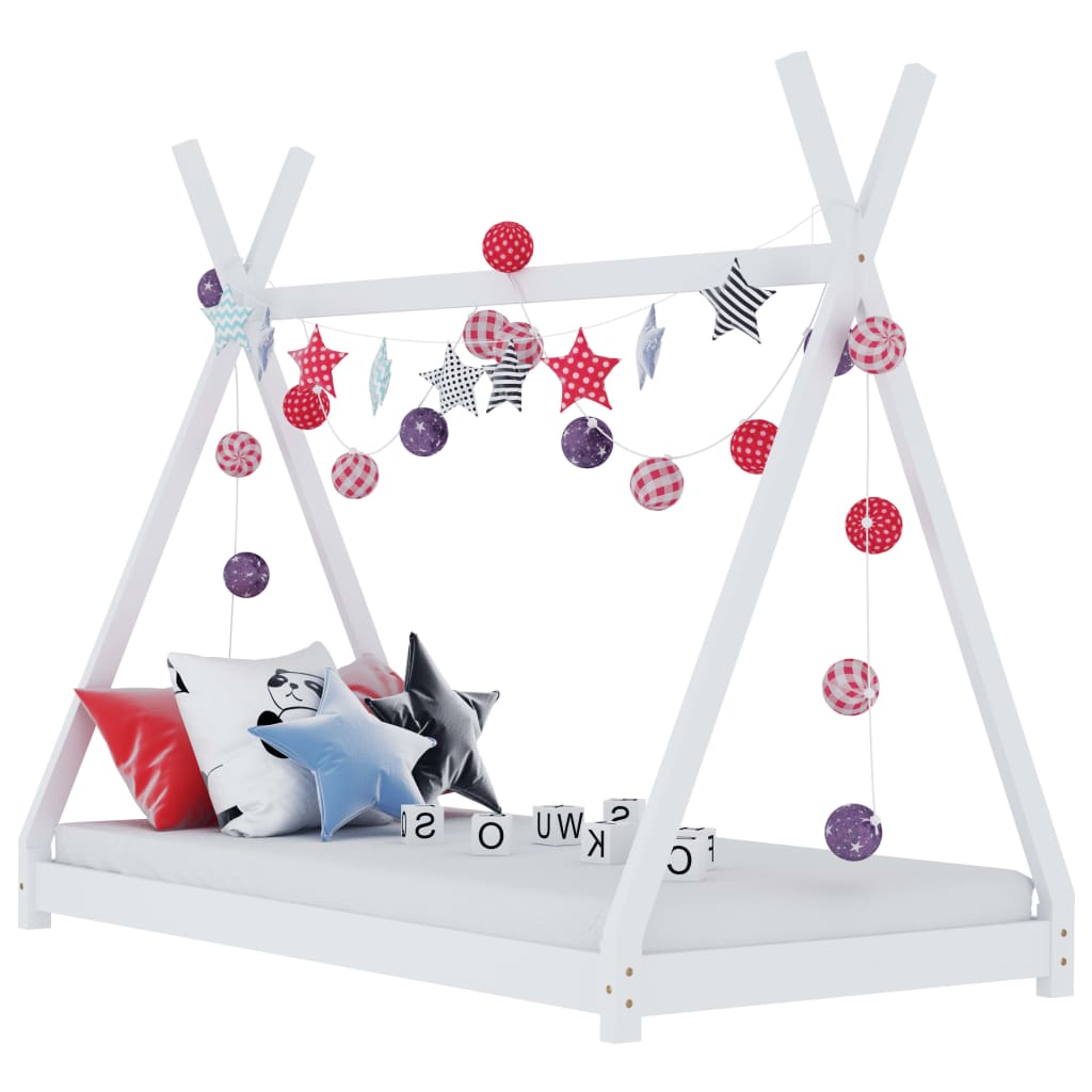 Kids Bed Frame White Solid Pine Wood 90x200 cm - All Things Good