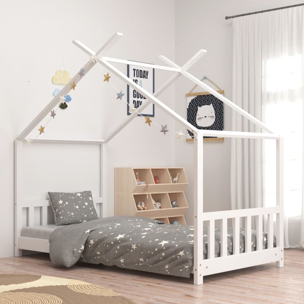 Kids Bed Frame White Solid Pine Wood 70x140cm - Merlin Deals