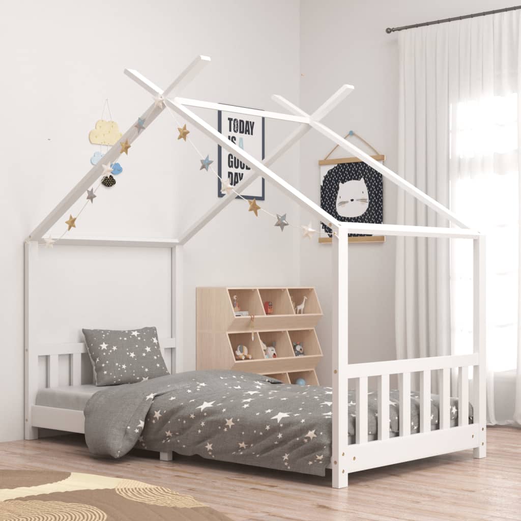 Kids Bed Frame White Solid Pine Wood 90x200cm - All Things Good