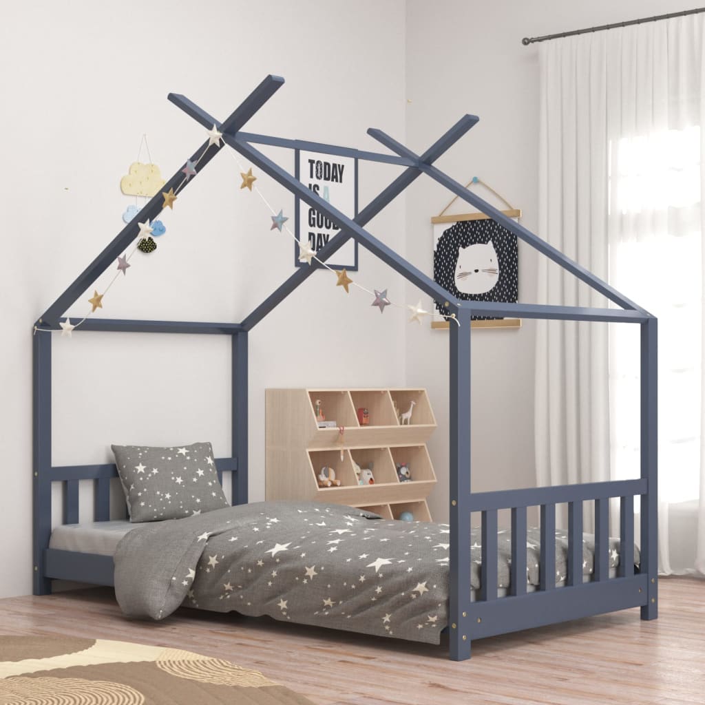 Kids Bed Frame Grey Solid Pine Wood 80x160cm - Sid & Sam