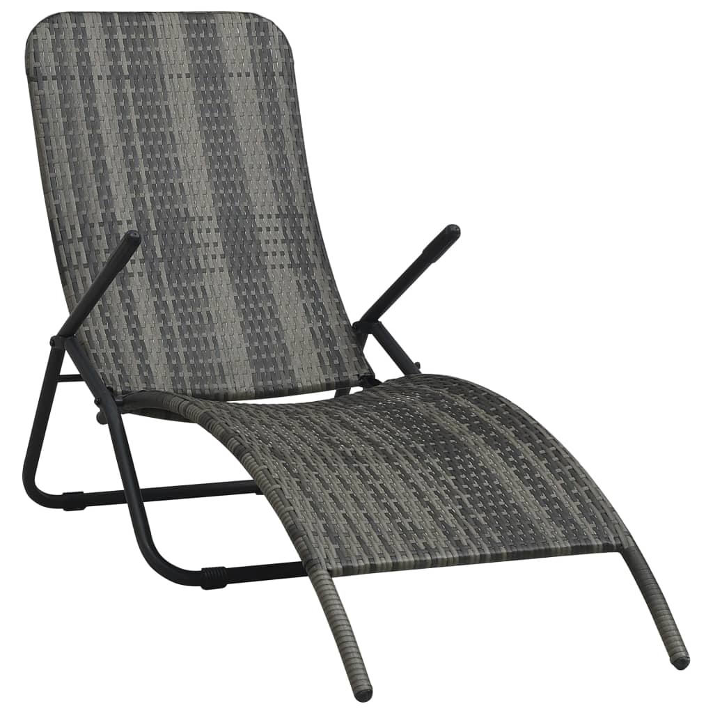 Folding Sun Lounger Poly Rattan Grey - All Things Good