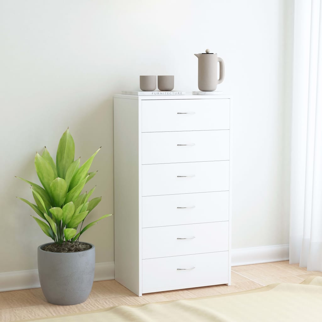 Sideboard with 6 Drawers White 50x34x96 cm Engineered Wood - Merlin Deals