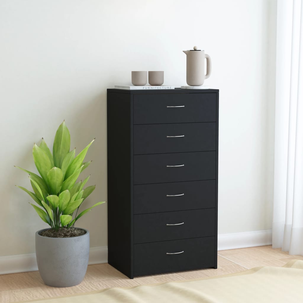 YARBY Black Chest of Drawers - Tallboy, Medium-sized, 6 Drawers - The Home Maker