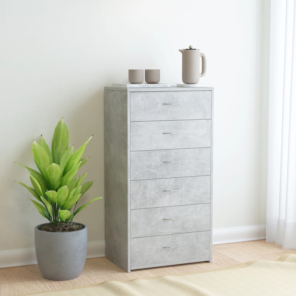 Sideboard with 6 Drawers Concrete Grey 50x34x96 cm Engineered Wood - Merlin Deals