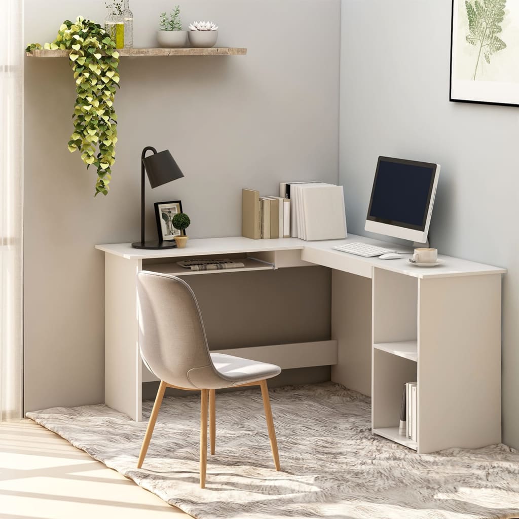 L-Shaped Corner Desk White 120x140x75 cm Engineered Wood - All Things Good