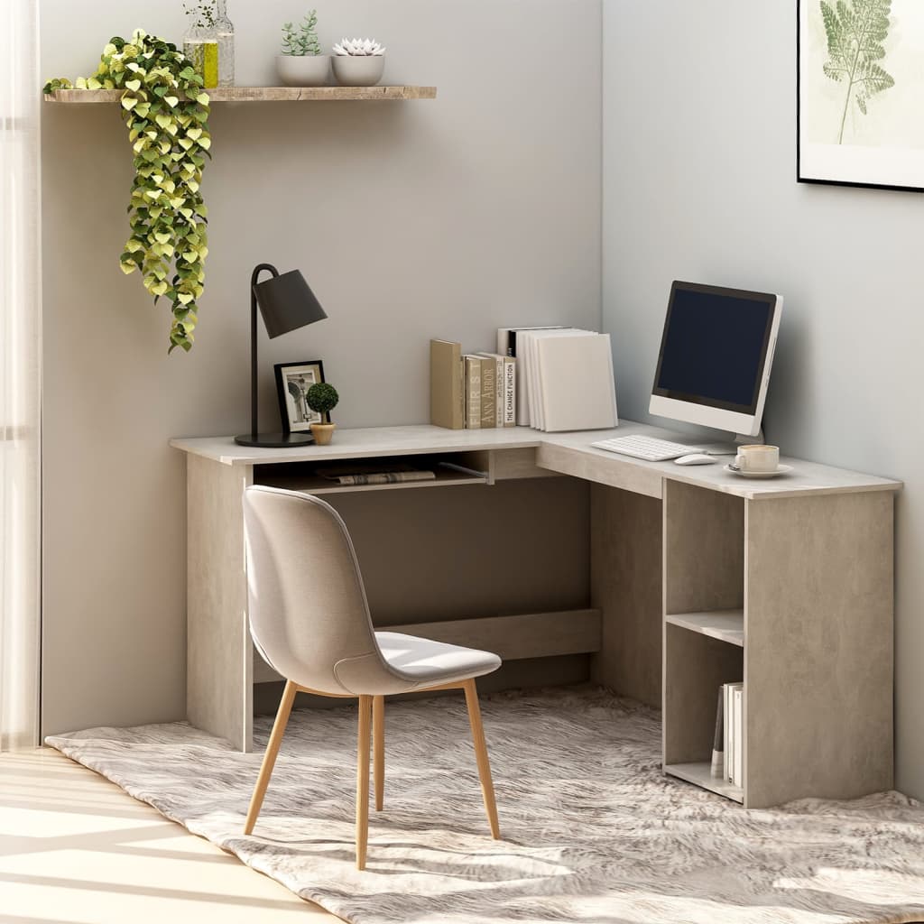 L-Shaped Corner Desk Concrete Grey 120x140x75 cm Engineered Wood - Tyrell & Tyrell