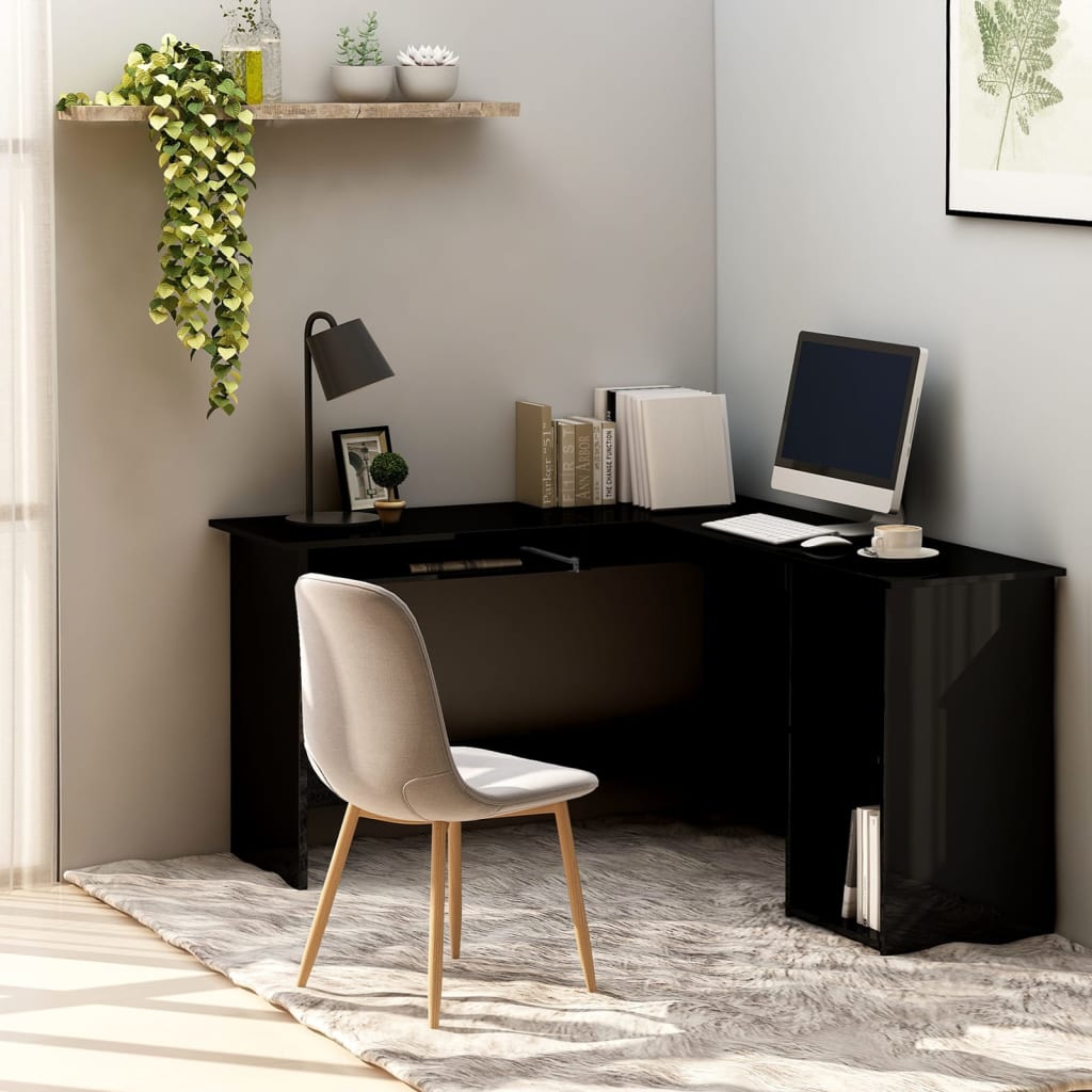 L-Shaped Corner Desk High Gloss Black 120x140x75 cm Engineered Wood - Merkel Designers
