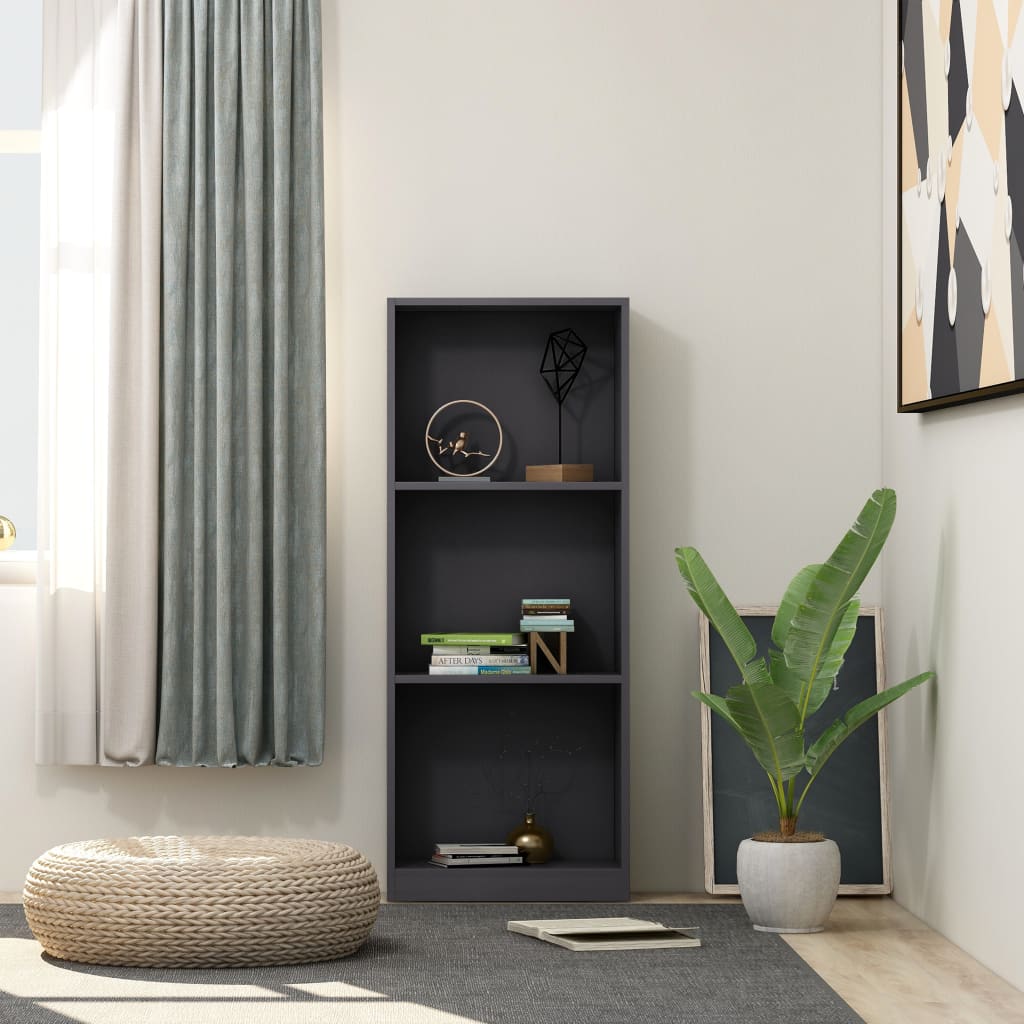 3-Tier Book Cabinet Grey 40x24x108 cm Chipboard - Decor Base