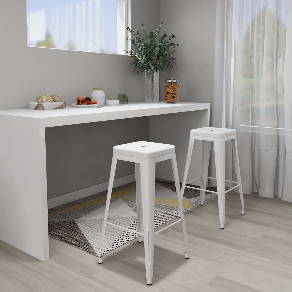 Bar Stools Stackable 2 pcs White Metal - Discount Dealers