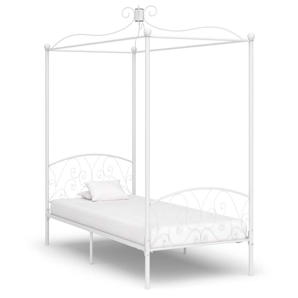Canopy Bed Frame White Metal 90x200 cm - Style and Chic