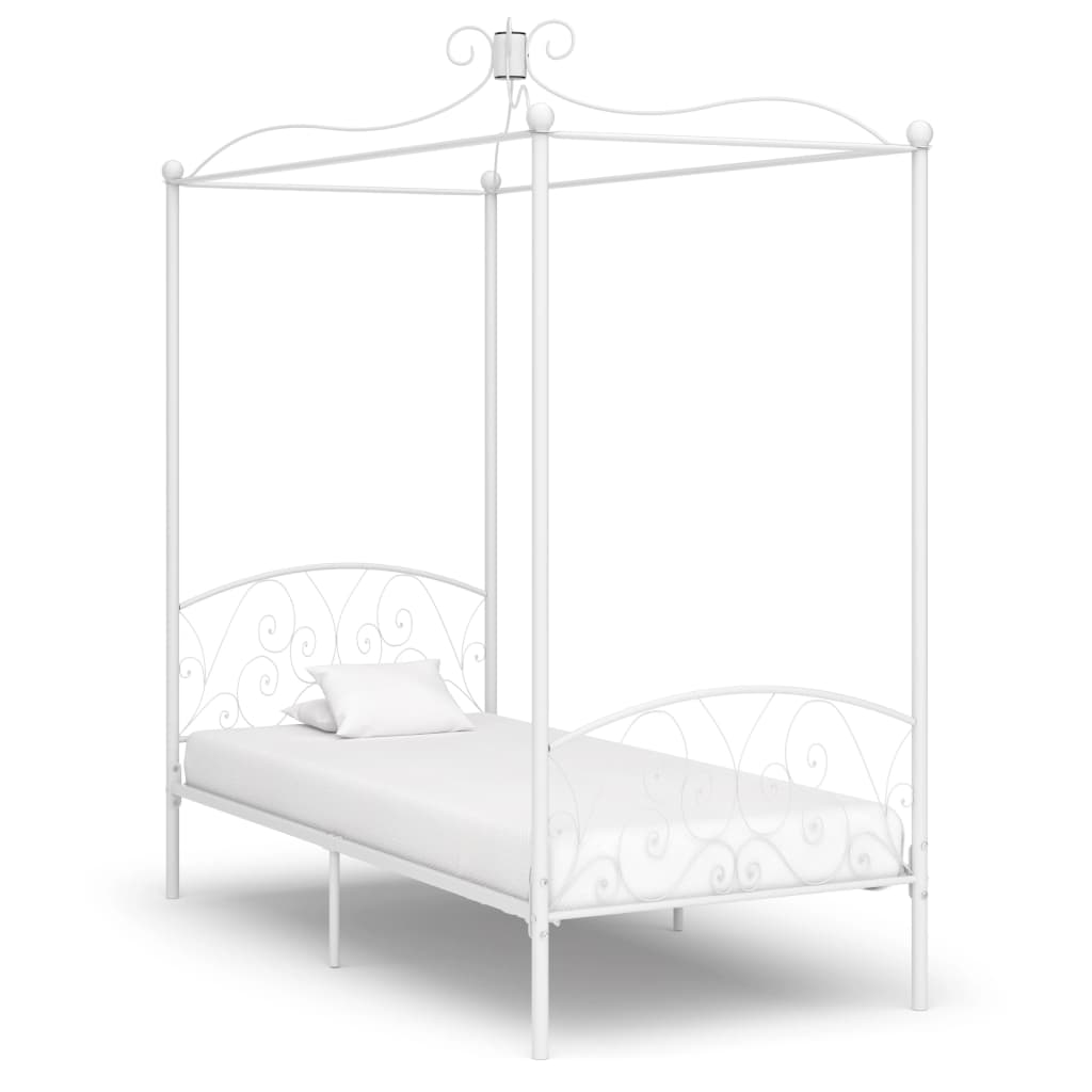 Canopy Bed Frame White Metal 100x200 cm - Direct Imports