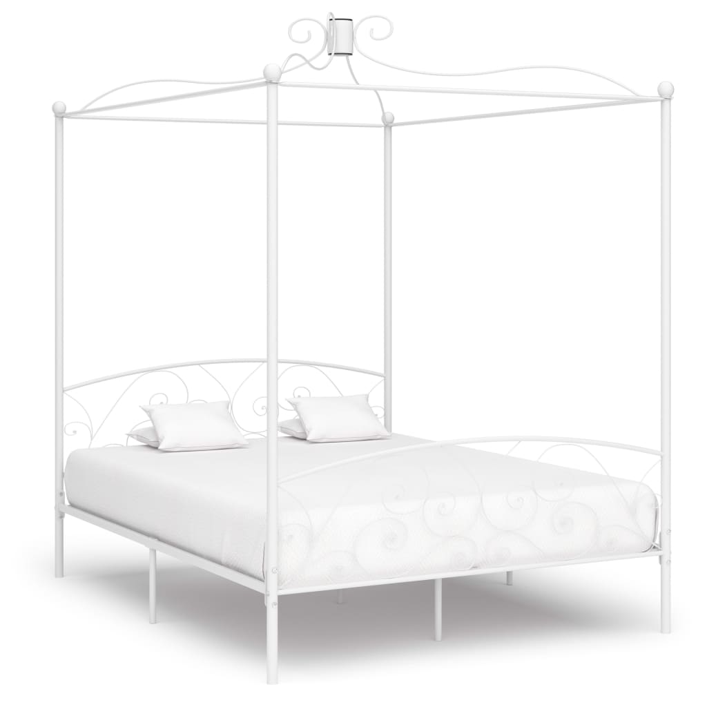 Canopy Bed Frame White Metal 160x200 cm - The Home Maker