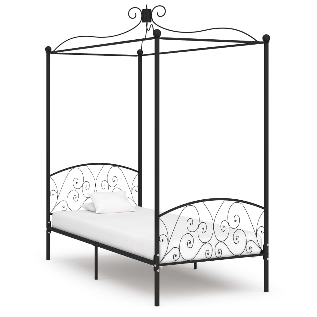 Canopy Bed Frame Black Metal 100x200 cm - Style and Chic