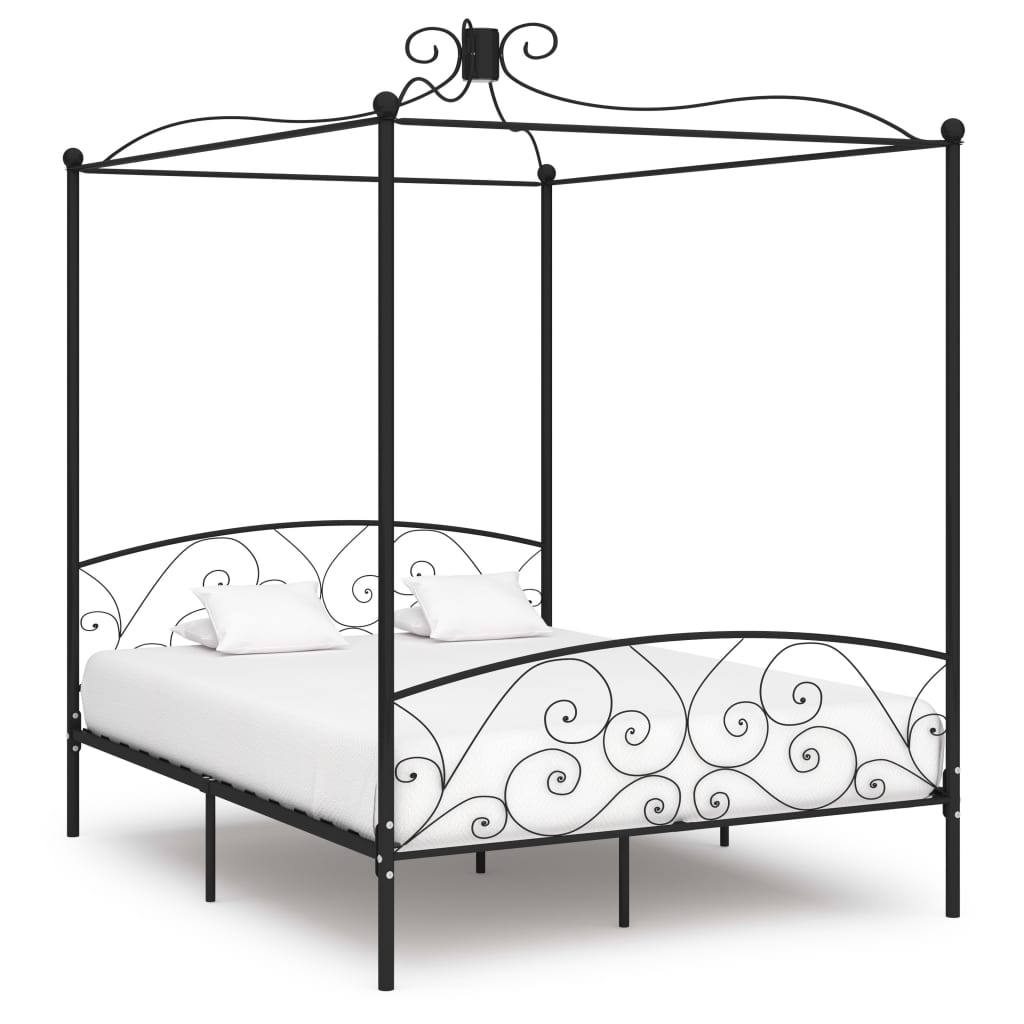 Canopy Bed Frame Black Metal 180x200 cm Super King - The Home Maker