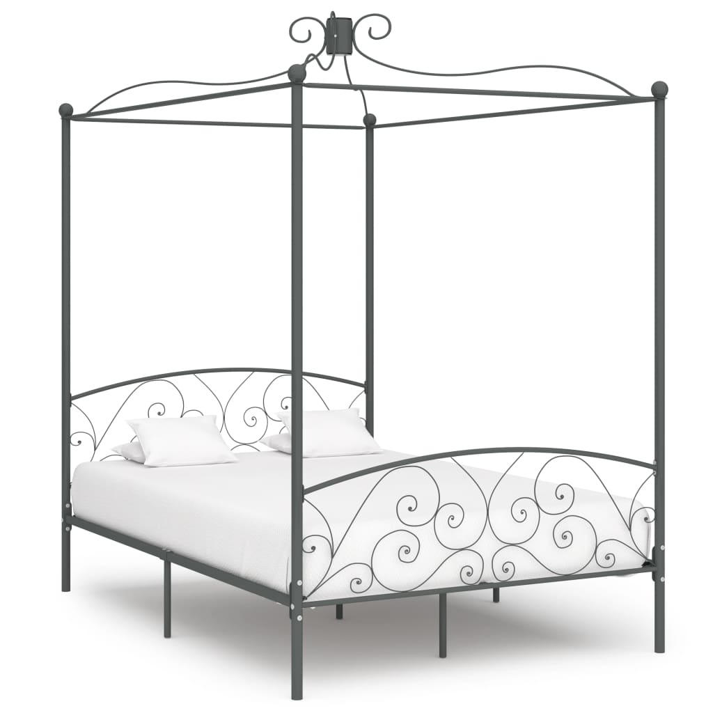 Canopy Bed Frame Grey Metal 140x200 cm - Direct Imports