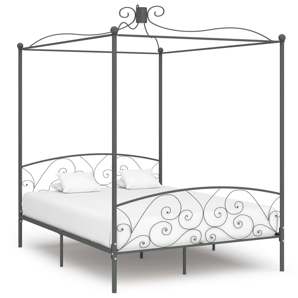 Canopy Bed Frame Grey Metal 160x200 cm - Merlin Deals