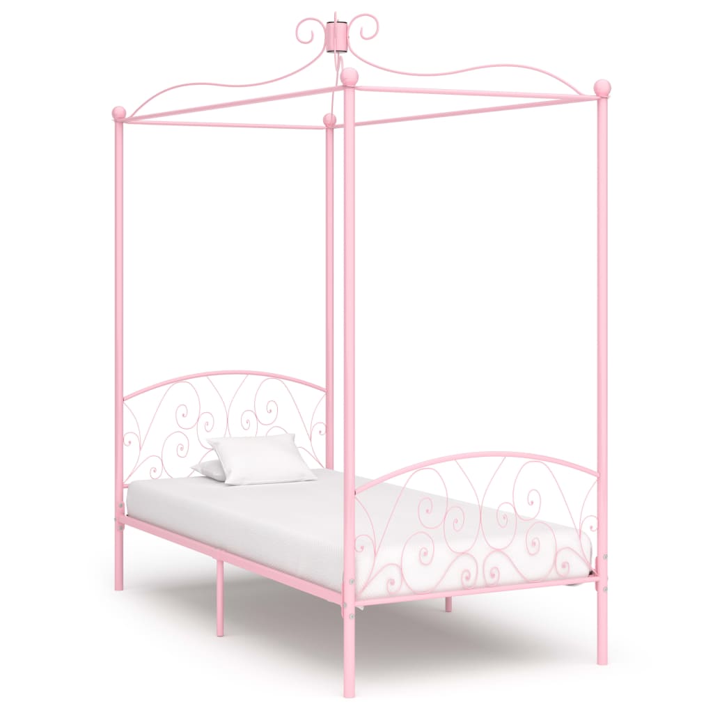 Canopy Bed Frame Pink Metal 100x200 cm - The Home Maker