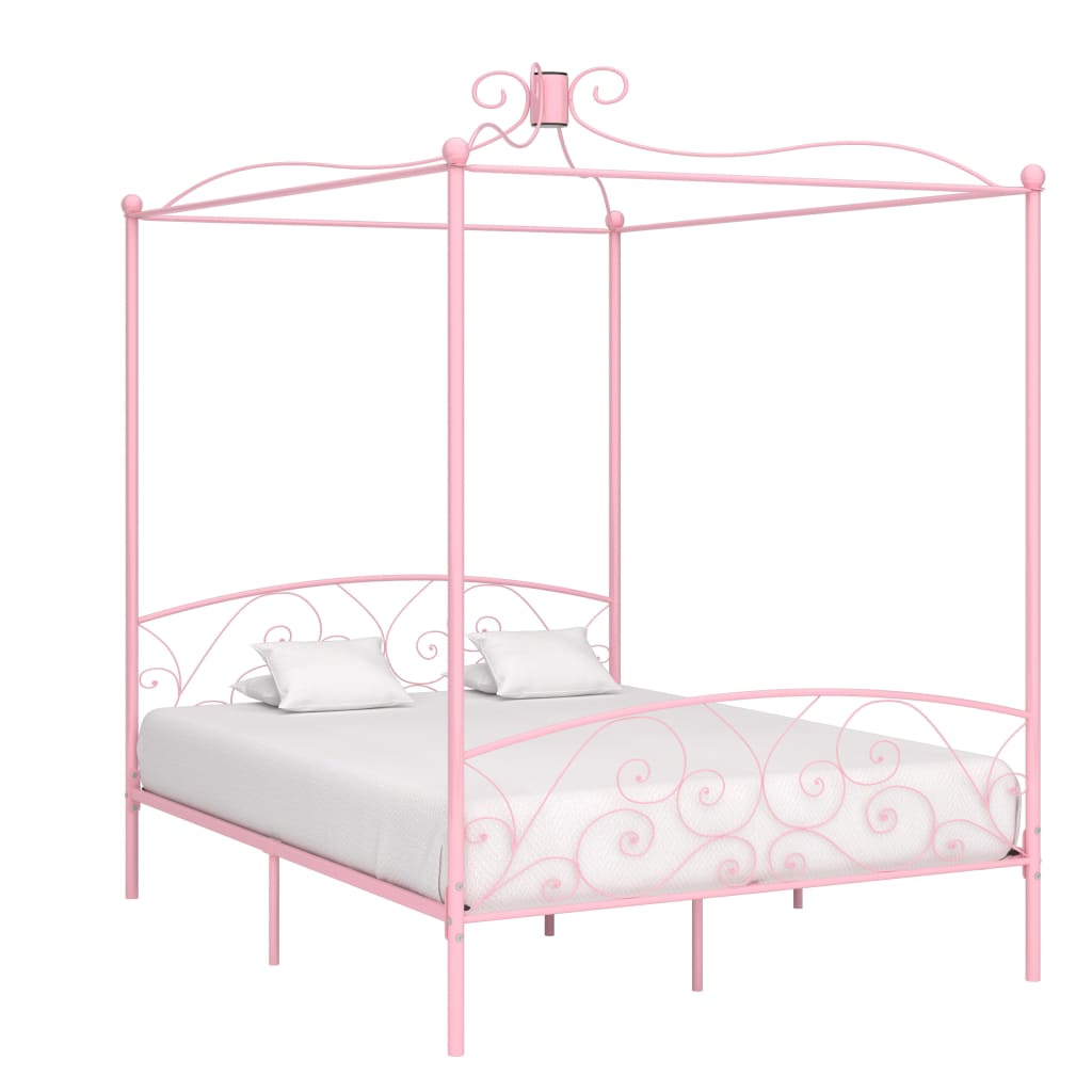 Canopy Bed Frame Pink Metal 160x200 cm - Merlin Deals