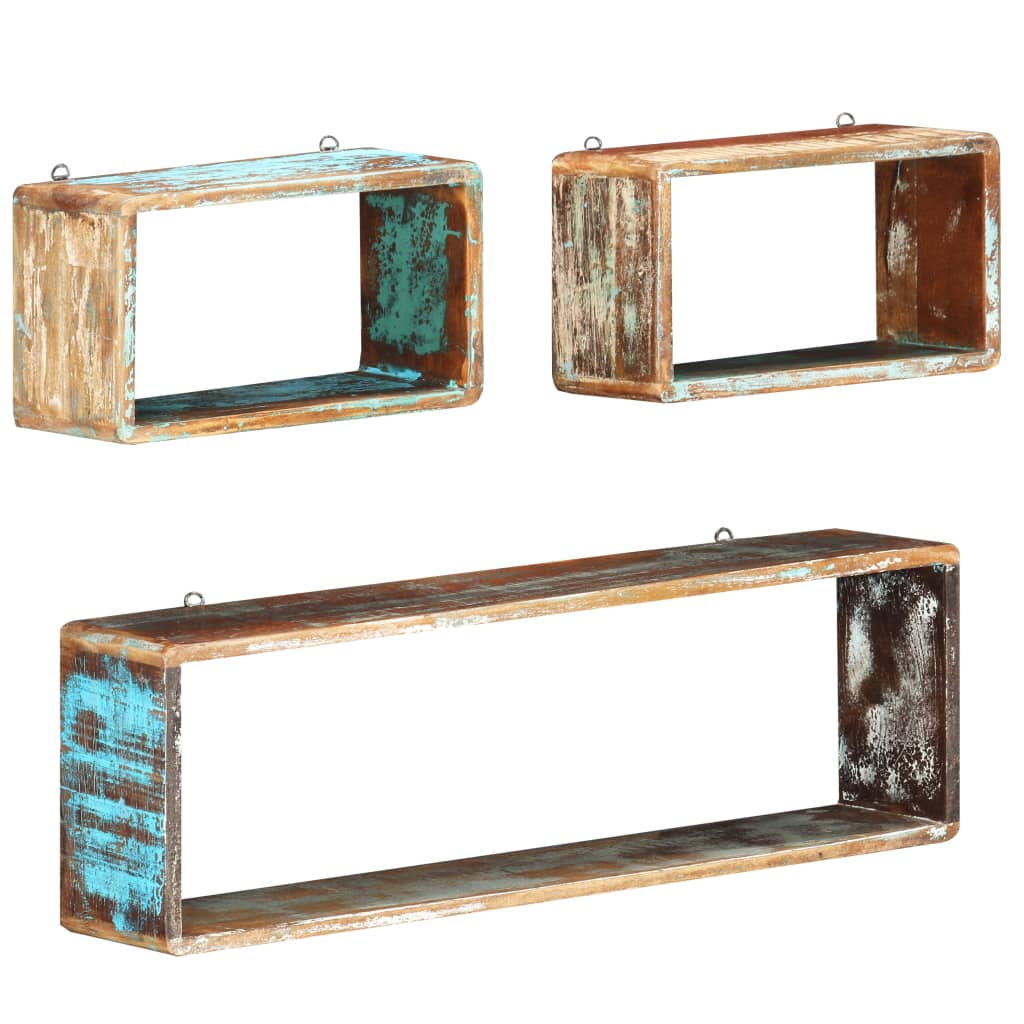 3 Piece Wall Cube Shelf Set Soild Reclaimed Wood - R and M Furniture