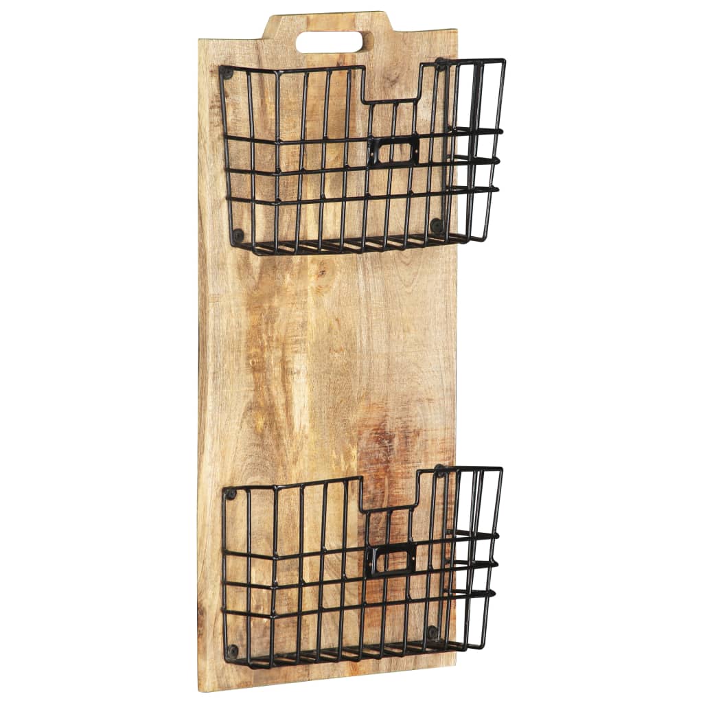 Wall-mounted Magazine Rack 33x10x67 cm Solid Rough Mango Wood - Design Hut