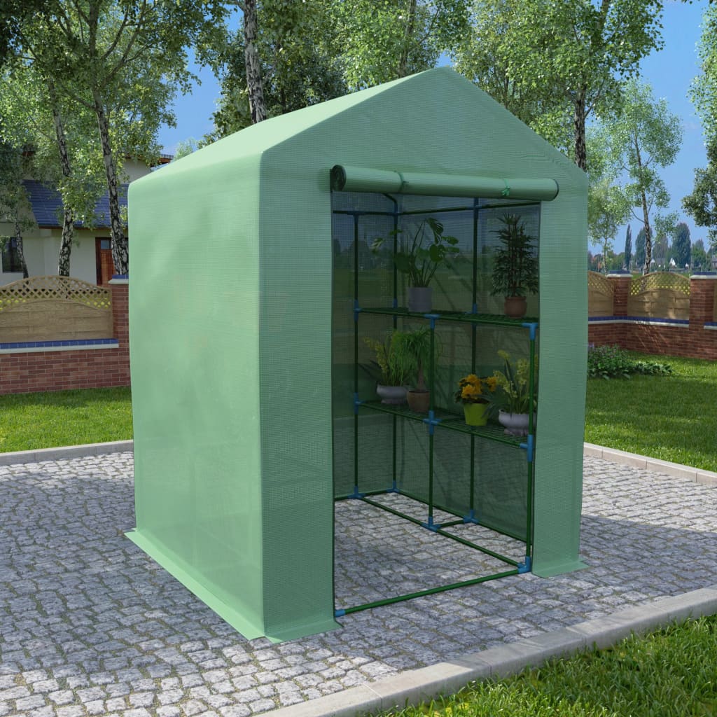 Greenhouse with Shelves Steel 143x143x195 cm - Decor Base