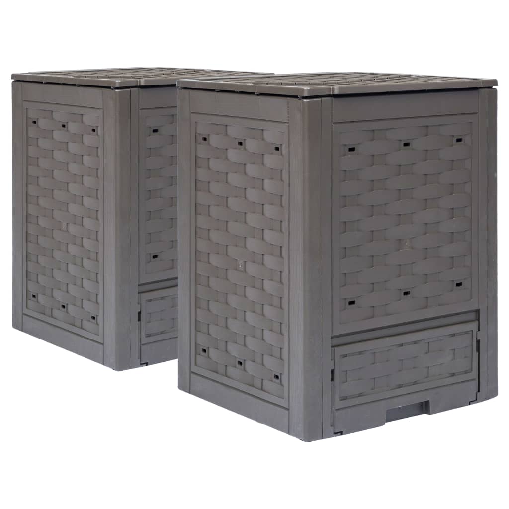 Garden Composters 2 pcs Brown 60x60x83 cm 600 L Plastic Rattan - Style and Chic