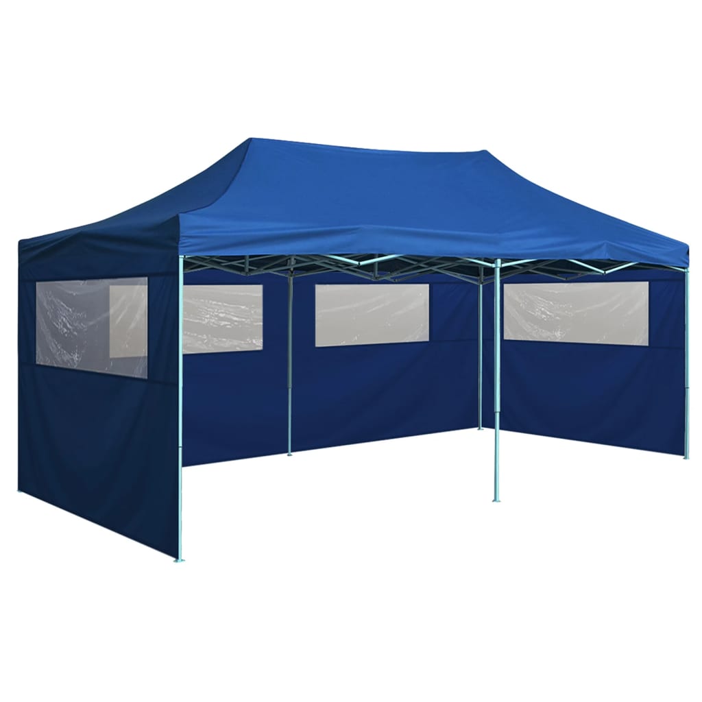 Professional Folding Party Tent with 4 Sidewalls 3x6 m Steel Blue - Discount Dealers