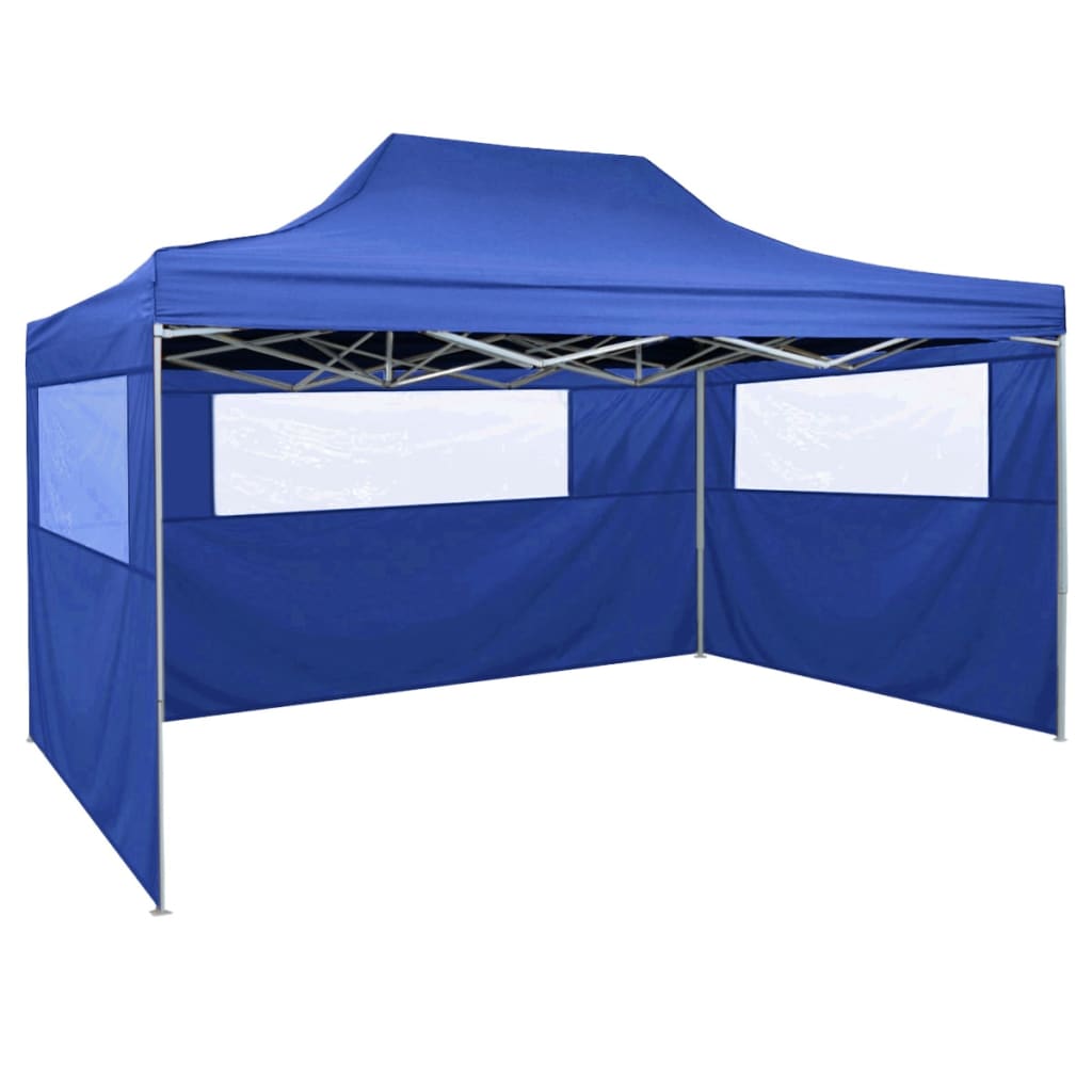 Professional Folding Party Tent with 3 Sidewalls 3x4 m Steel Blue - Tyrell & Tyrell