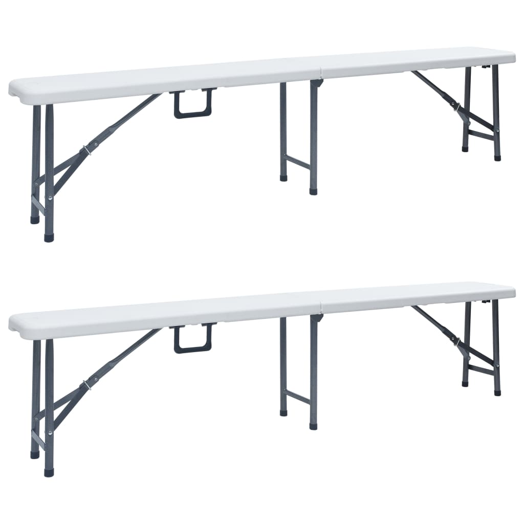 Folding Garden Benches 2 Pieces 180 cm HDPE White - All Things Good