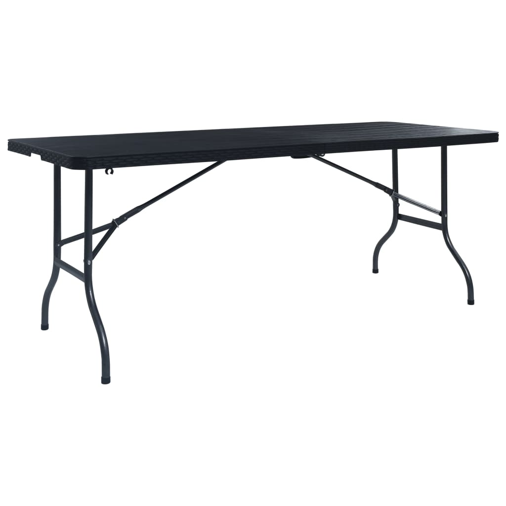 Folding Garden Table Black 180x75x72 cm HDPE Imitation Rattan - Discount Dealers