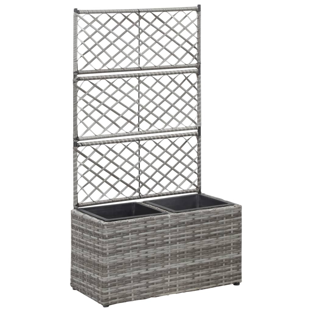 Trellis Raised Bed with 2 Pots 58x30x107 cm Poly Rattan Grey - Tyrell & Tyrell