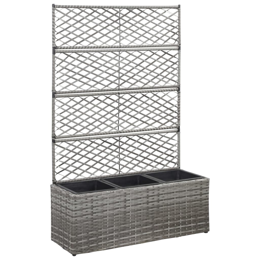 Trellis Raised Bed with 3 Pots 83x30x130 cm Poly Rattan Grey - Merkel Designers