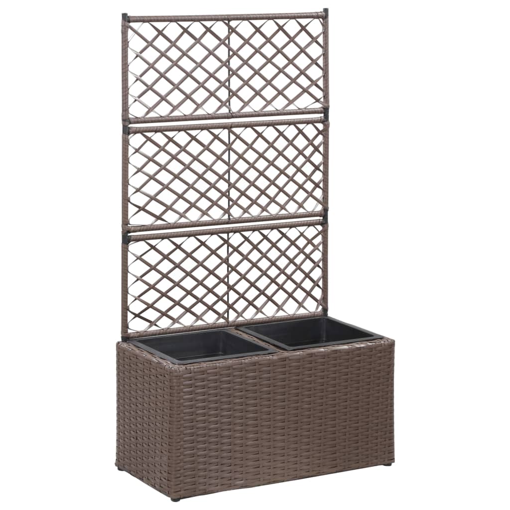 Trellis Raised Bed with 2 Pots 58x30x107 cm Poly Rattan Brown - Sid & Sam