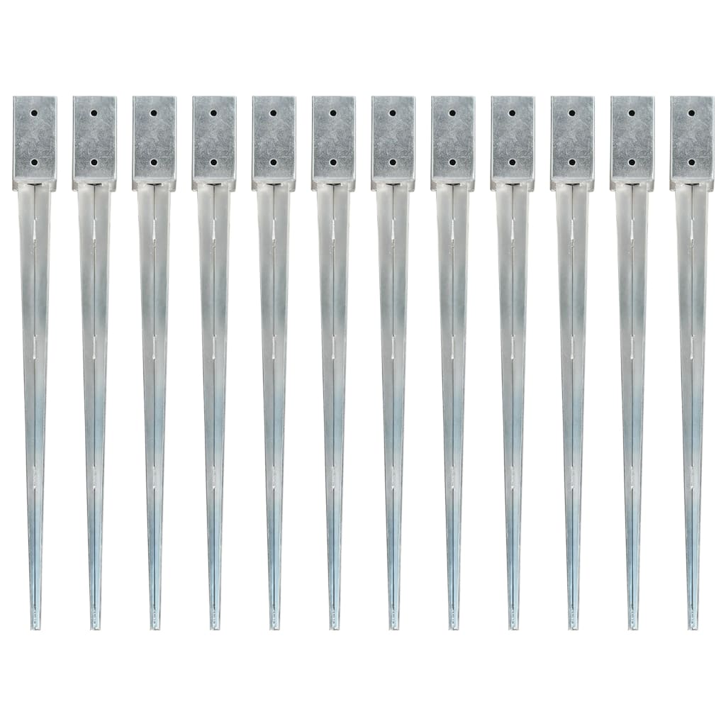 Ground Spikes 12 Pcs Silver 7x7x90cm Galvanised Steel - Decor Base