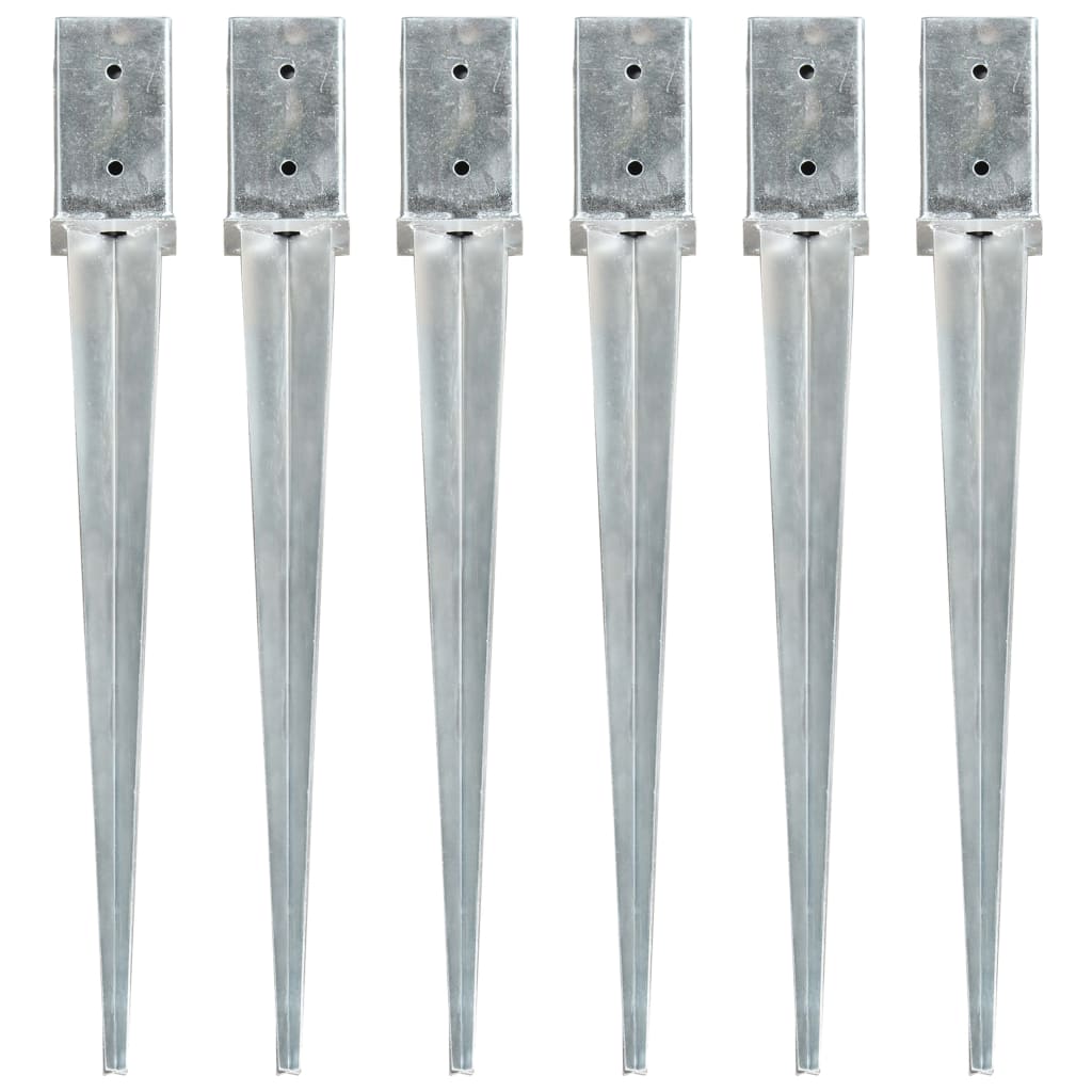 Ground Spikes 6 Pcs Silver 8x8x76cm Galvanised Steel - Design Hut