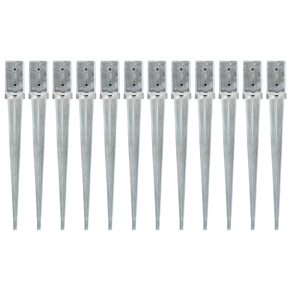 Ground Spikes 12 Pcs Silver 8x8x76cm Galvanised Steel - R and M Furniture
