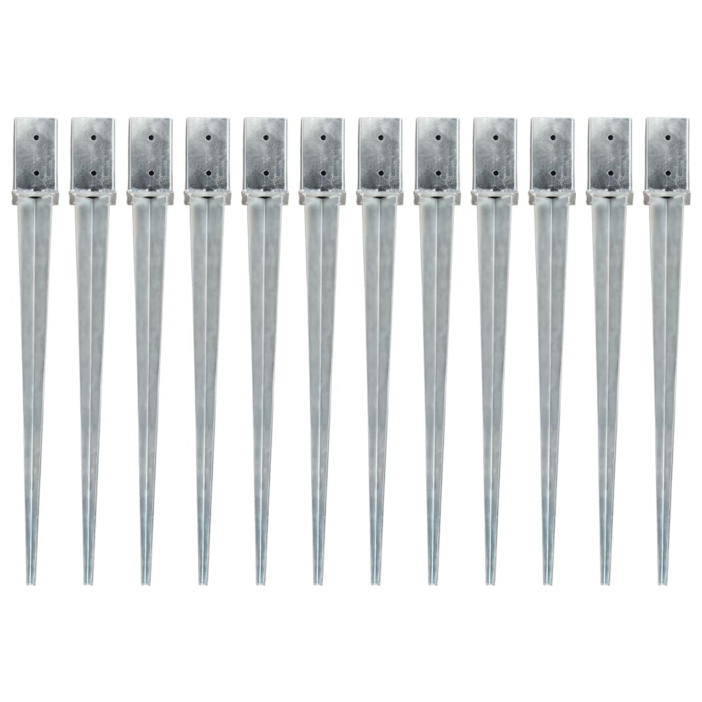 Ground Spikes 12 Pcs Silver 8x8x91cm Galvanised Steel - Tyrell & Tyrell