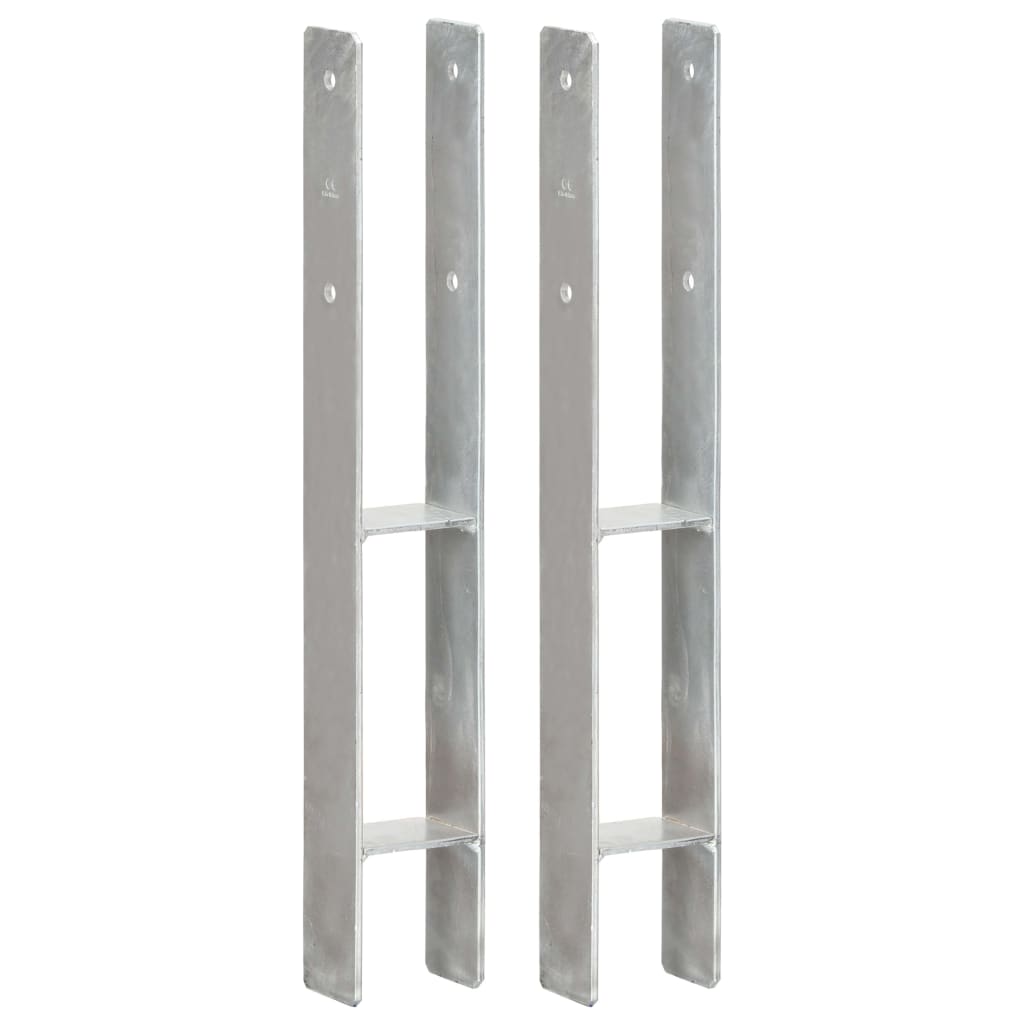 Fence Anchors 2 Pcs Silver 8x6x60cm Galvanised Steel - Design Hut