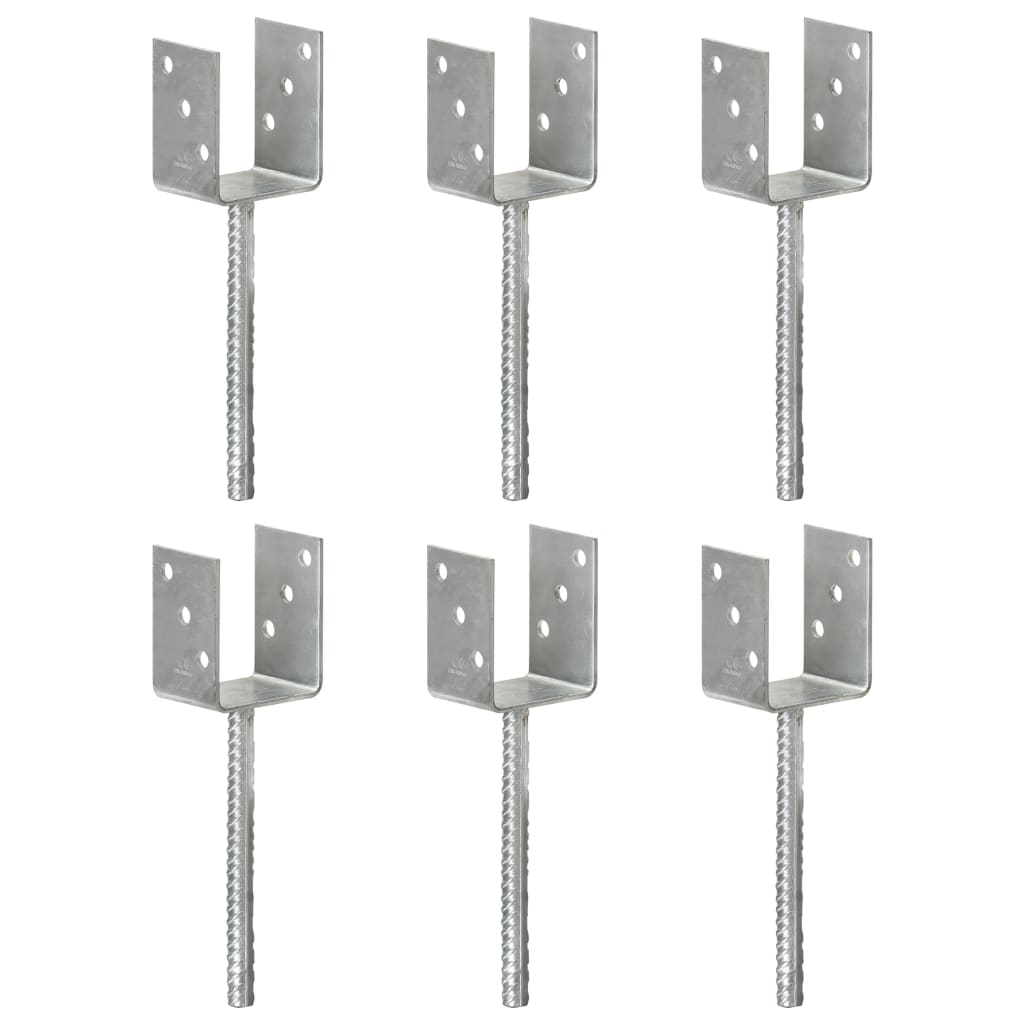 Fence Anchors 6 Pcs Silver 8x6x30cm Galvanised Steel - Decor Base