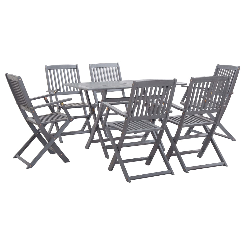 7 Piece Garden Dining Set Solid Acacia Wood Grey - Discount Dealers