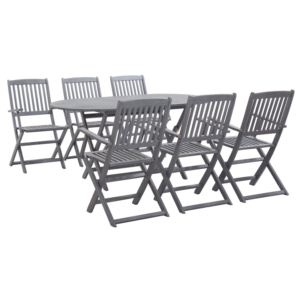 7 Piece Garden Dining Set Solid Acacia Wood Grey - Direct Imports