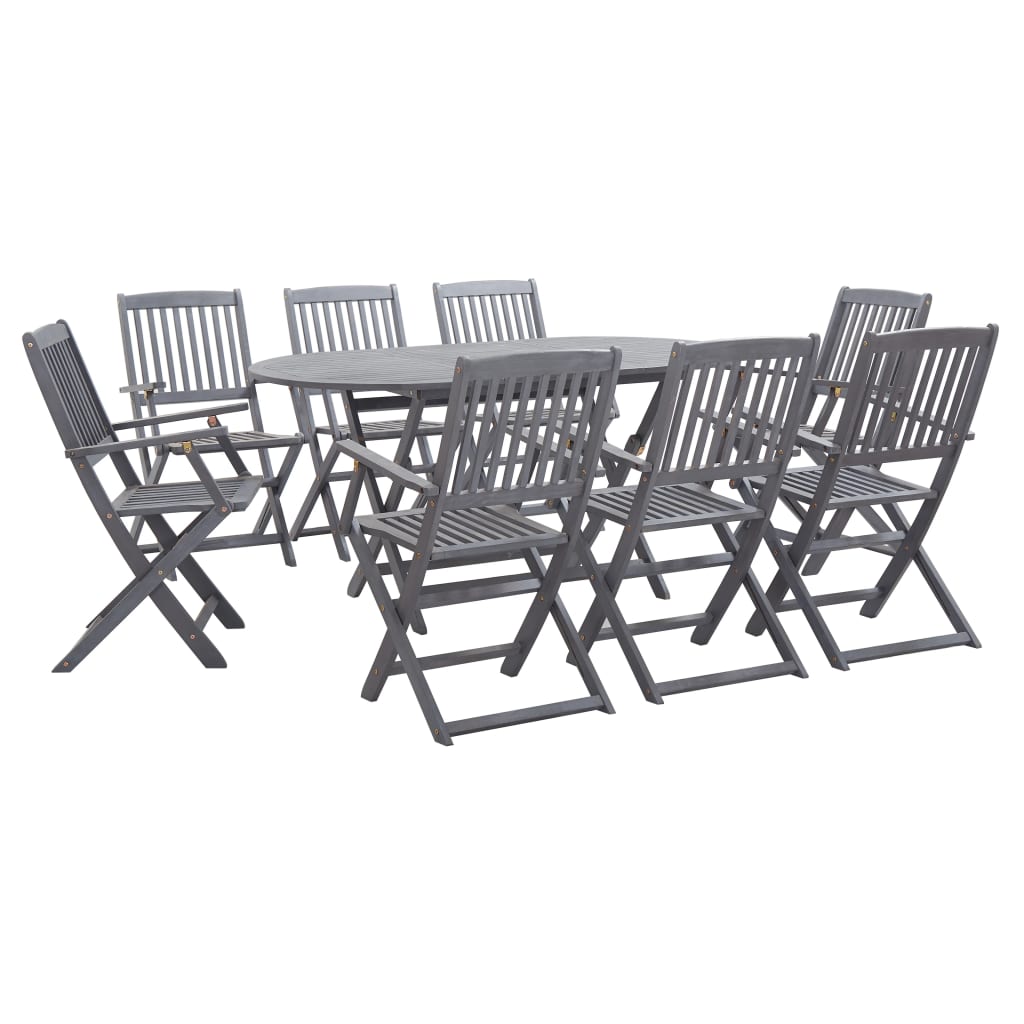 9 Piece Garden Dining Set Solid Acacia Wood Grey - Merlin Deals