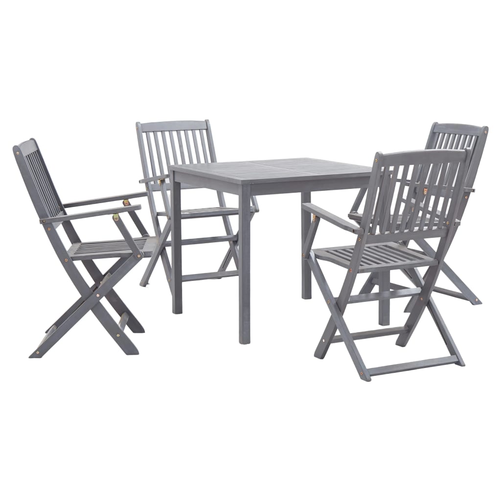 5 Piece Garden Dining Set Solid Acacia Wood Grey - Tyrell & Tyrell
