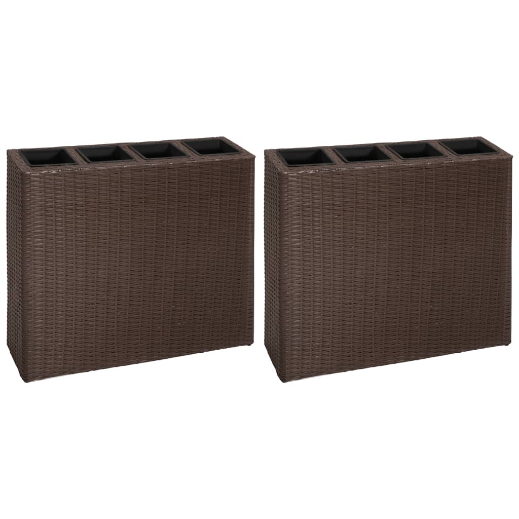 Garden Raised Bed with 4 Pots 2 pcs Poly Rattan Brown(2x41085) - Millennium Furniture