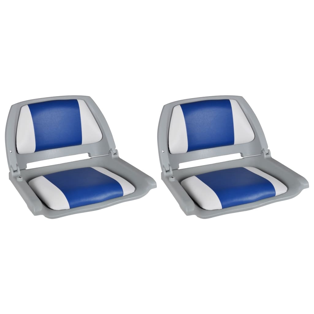 Boat Seats 2 pcs Foldable Backrest Blue-white Pillow 41x51x48cm - Brittle & Co