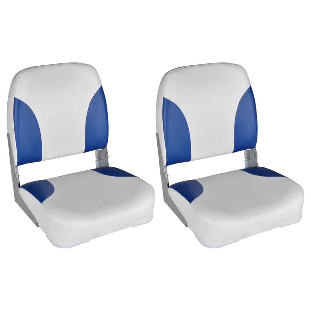 Boat Seats 2 pcs Foldable Backrest Blue-white Pillow 41x36x48cm - Merkel Designers