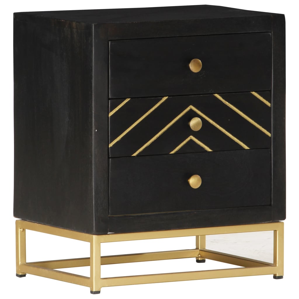 Bedside Table - ANCONA Nightstand Black and Gold 40cm - All Things Good