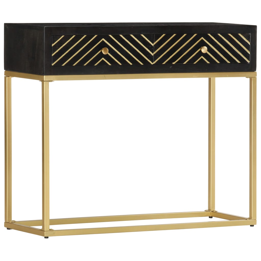 Console Table Black and Gold 90x30x75 cm Solid Mango Wood - The Home Maker