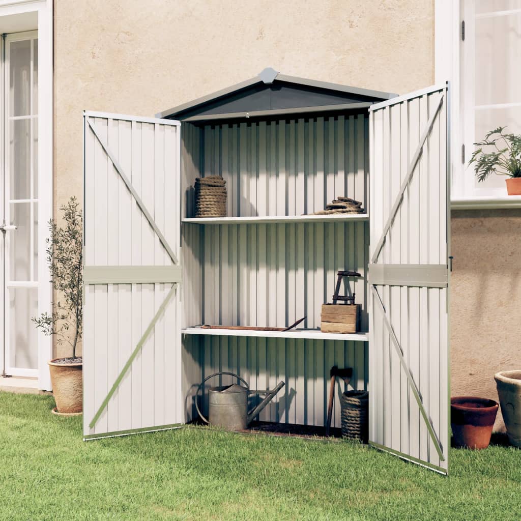 Garden Shed Grey 116x45x175 cm Galvanised Steel - Decor Base